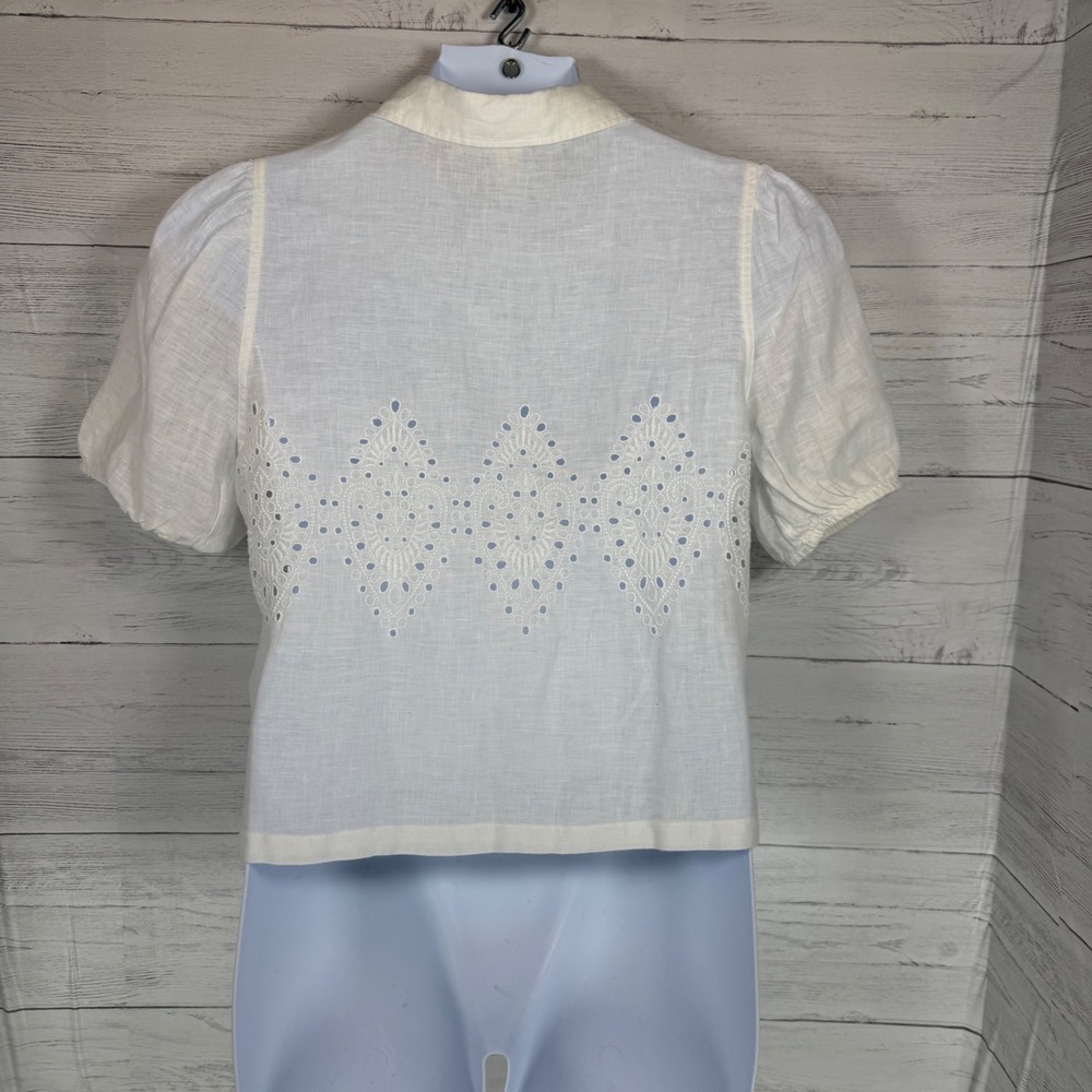 Joie Eyelet 100% Linen Blouse White Large eyelet cottage coquette spring boho - Picture 3 of 9